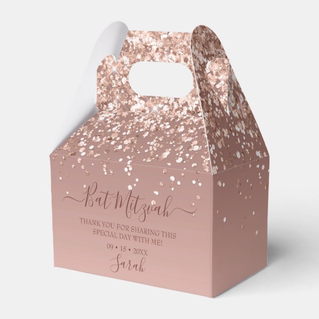 Modern Rose Gold Glitter Bat Mitzvah Favour Box (Front Side)