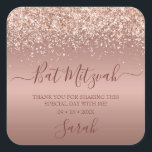 Modern Rose Gold Glitter Bat Mitzvah Square Sticker<br><div class="desc">These elegant and luxurious rose gold glitter topped Bat Mitzvah thank you stickers are perfect for your celebration. Their chic and modern fonts are crisp and clean and making them unique and one-of-a-kind. The sentiment is completely customisable so you can choose your own words if you'd like. They are part...</div>