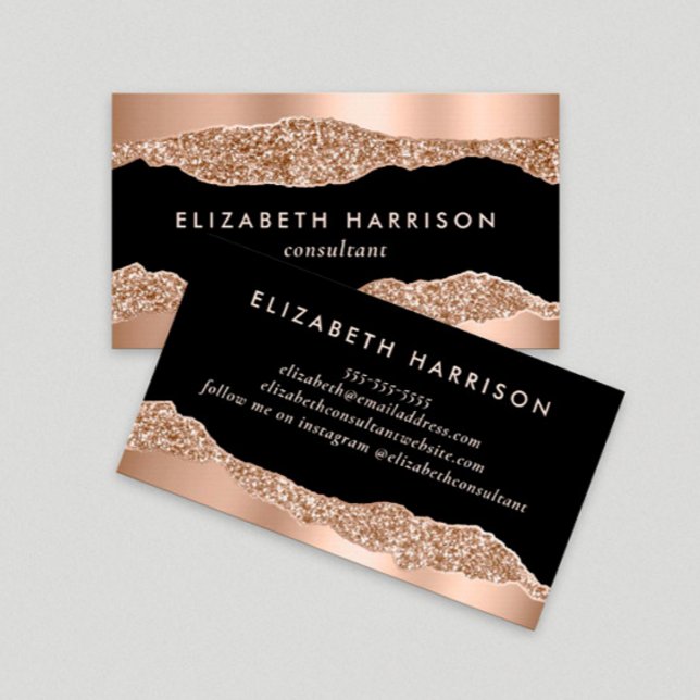 Modern Rose Gold Glitter Black Business Card (Creator Uploaded)