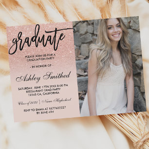 Modern rose gold glitter blush graduate typography invitation