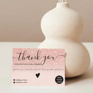 Modern rose gold glitter blush order thank you card
