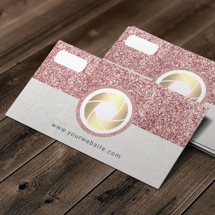 Modern Rose Gold Glitter Camera Photography Business Card
