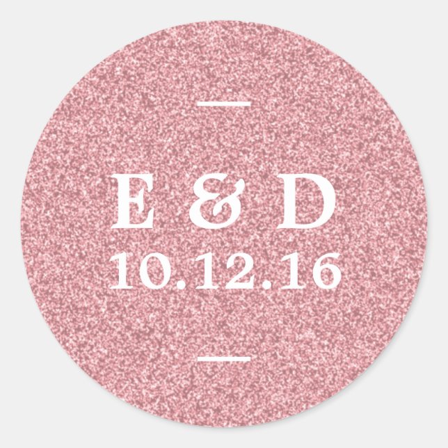 Modern Rose Gold Glitter Chic Wedding Favour Classic Round Sticker (Front)
