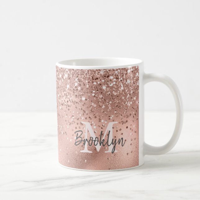 Modern Rose Gold Glitter Confetti Monogrammed Coffee Mug (Right)