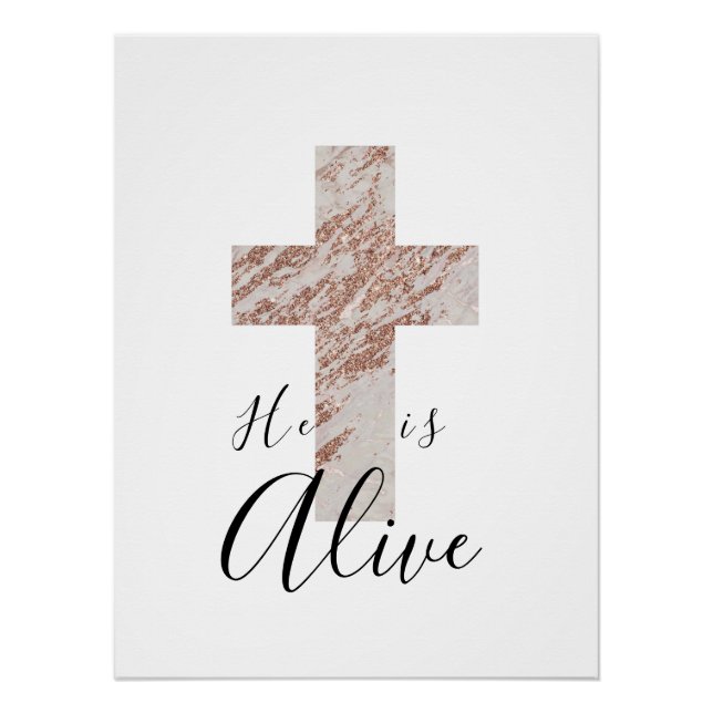 Modern Rose Gold Glitter Cross Easter Christian Poster (Front)