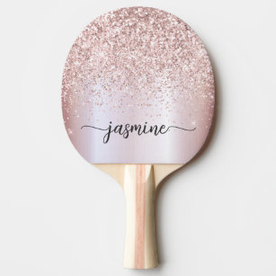 Modern Rose Gold Glitter Custom Name Script Ping Pong Paddle