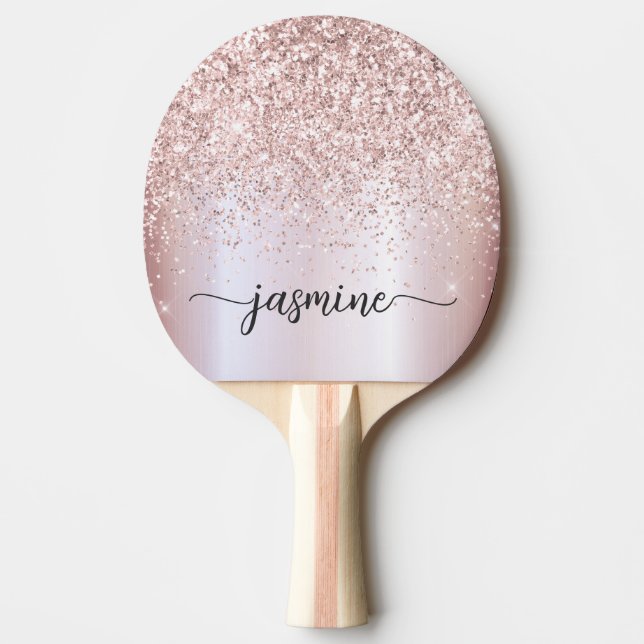 Modern Rose Gold Glitter Custom Name Script Ping Pong Paddle (Front)