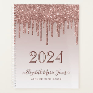 Modern Rose Gold Glitter Drips Elegant Script Year Planner