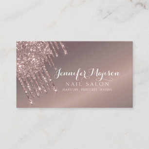 Modern Rose Gold Glitter Drips Nail Salon Elegant  Business Card