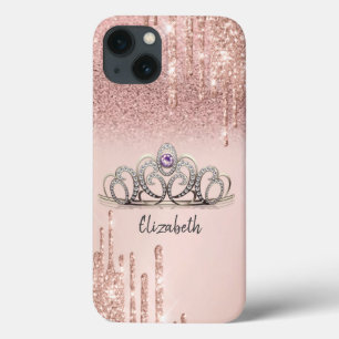 Modern Rose Gold Glitter Drips Ombre Tiara  iPhone 13 Case