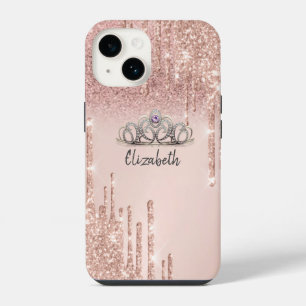 Modern Rose Gold Glitter Drips Ombre Tiara iPhone 14 Case