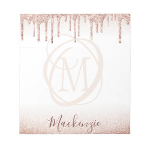 Modern Rose Gold Glitter Elegant Monogram Notepad