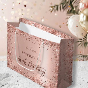 Modern Rose Gold Glitter Foil Monogram Birthday Large Gift Bag