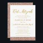 Modern Rose Gold Glitter & Gold Bat Mitzvah A7 Invitation<br><div class="desc">Modern and trendy rose gold glitter and faux gold foil Bat Mitzvah invitation with space for a Hebrew Name. Artwork is made of flat printed images, NOT real glitter or gold foil. See the Paper Grape Zazzle shop for coordinating stationery and party supplies to complete your elegant Bat Mitzvah theme....</div>