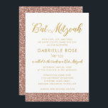 Modern Rose Gold Glitter & Gold Bat Mitzvah A7 Invitation<br><div class="desc">Modern and trendy rose gold glitter and faux gold foil Bat Mitzvah invitation with space for a Hebrew Name. Artwork is made of flat printed images, NOT real glitter or gold foil. See the Paper Grape Zazzle shop for coordinating stationery and party supplies to complete your elegant Bat Mitzvah theme....</div>