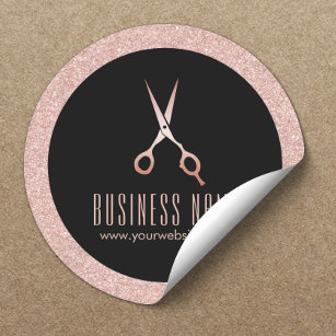 Modern Rose Gold Glitter Hair Salon Product Classic Round Sticker