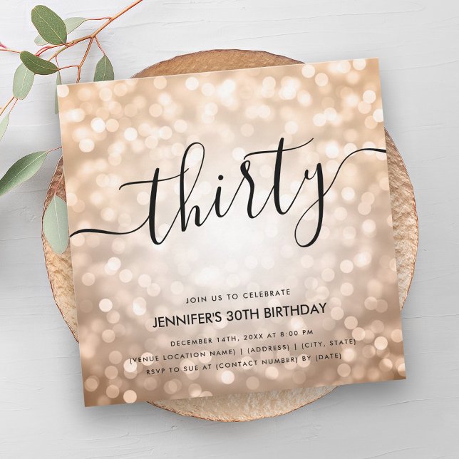Modern Rose Gold Glitter Lights 30th Birthday  Invitation (Modern Rose Gold Glitter Lights 30th Birthday Invitation)