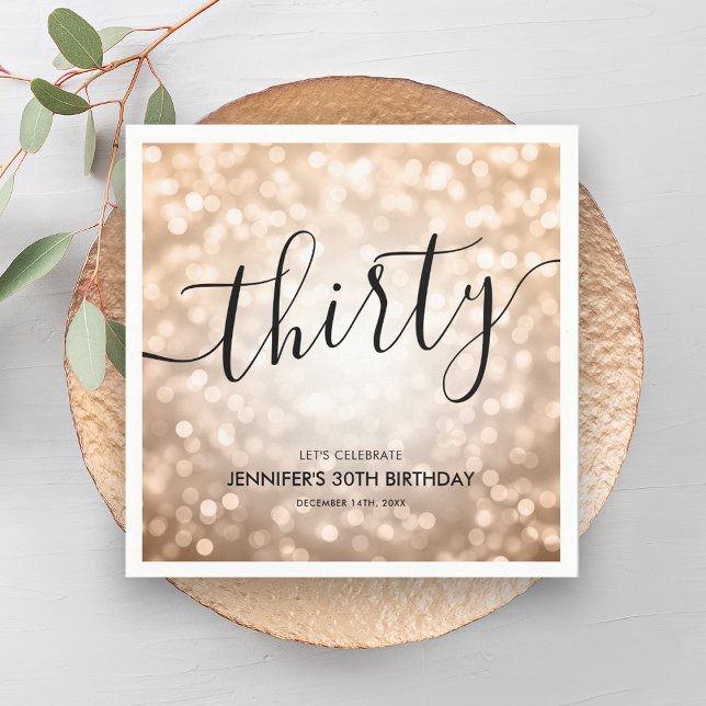 Modern Rose Gold Glitter Lights 30th Birthday  Napkin (Modern Rose Gold Glitter Lights 30th Birthday Napkins)