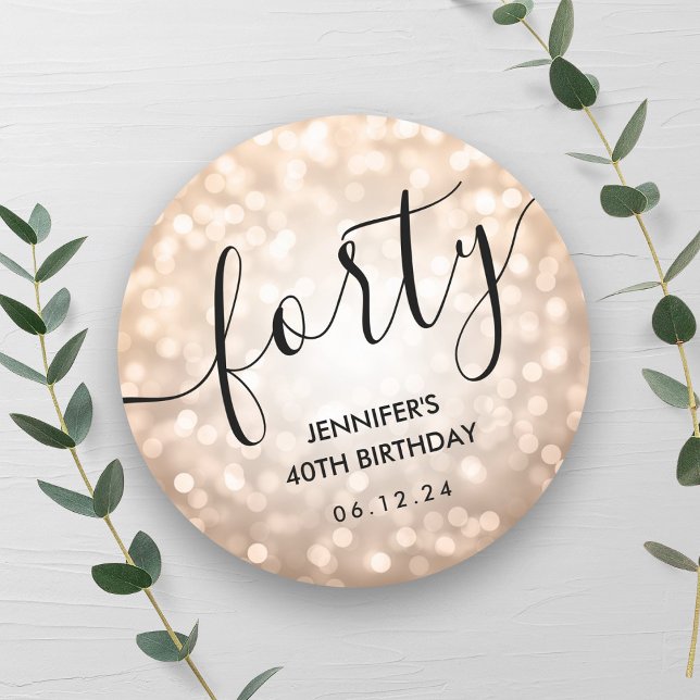 Modern Rose Gold Glitter Lights 40th Birthday  Classic Round Sticker (Modern Rose Gold Glitter Lights 40th Birthday Classic Round Sticker)