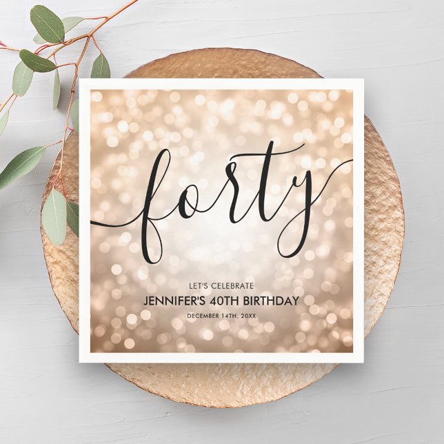 Modern Rose Gold Glitter Lights 40th Birthday  Napkin (Modern Rose Gold Glitter Lights 40th Birthday Napkins)