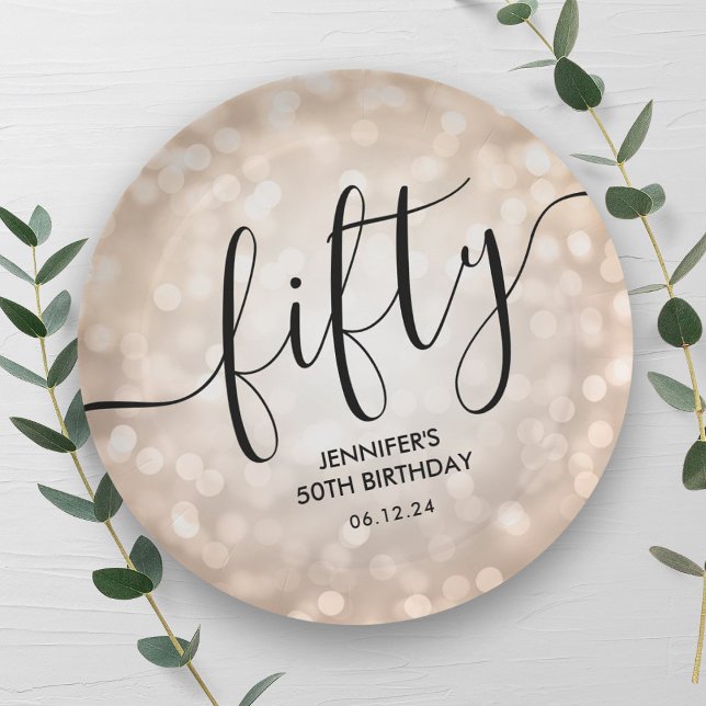 Modern Rose Gold Glitter Lights 50th Birthday  Paper Plate (Modern Rose Gold Glitter Lights 50th Birthday Paper Plates)