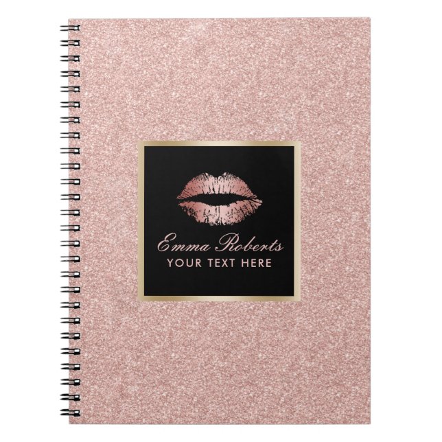 Modern Rose Gold Glitter Lips Elegant Spiral Notebook (Front)
