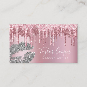 Modern rose gold glitter lips makeup artist business card