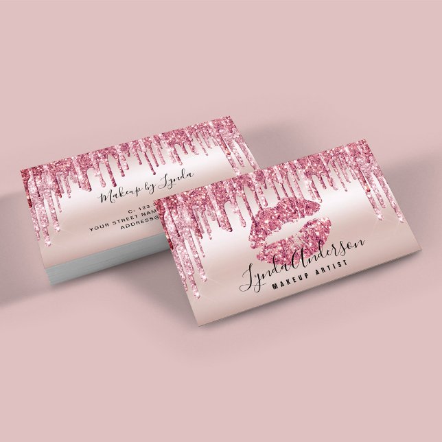 Modern rose gold glitter lips makeup artist  business card (Creator Uploaded)