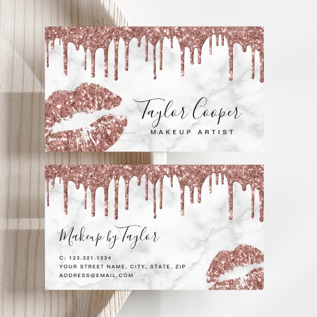 Modern rose gold glitter lips makeup artist business card (Creator Uploaded)
