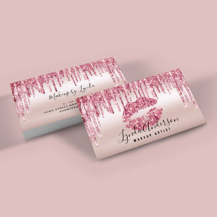 Modern rose gold glitter lips makeup artist  business card