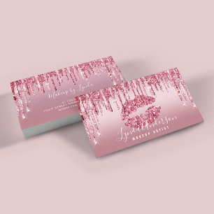Modern rose gold glitter lips makeup artist business card