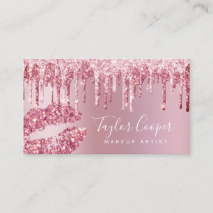Modern rose gold glitter lips makeup artist  business card