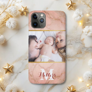 Modern rose gold glitter marble monogram photo Case-Mate iPhone case