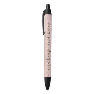 Modern rose gold glitter marble ombre makeup name black ink pen