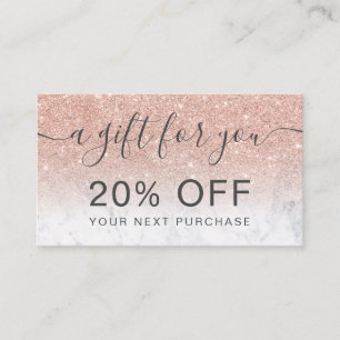 Modern rose gold glitter marble ombre professional discount card