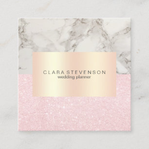 Modern rose gold glitter & marble wedding planner square business card