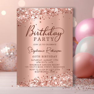 Modern Rose Gold Glitter Metal Foil 60th Birthday Invitation