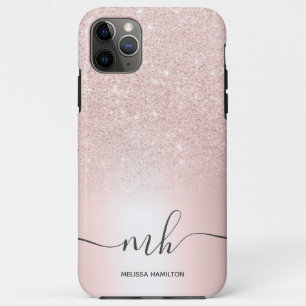 Modern rose gold glitter metallic monogrammed Case-Mate iPhone case