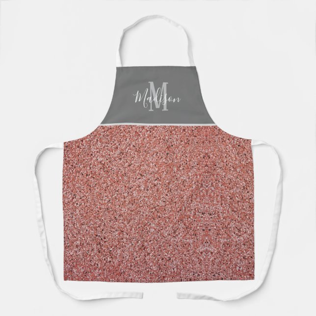 Modern Rose Gold Glitter Monogram Personalised Apron (Front)