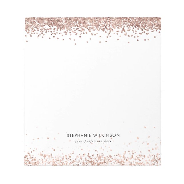 Modern Rose Gold Glitter Notepad (Front)