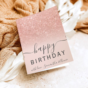 Modern rose gold glitter ombre 2 photo birthday card