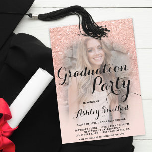 Modern rose gold glitter ombre photo graduation invitation