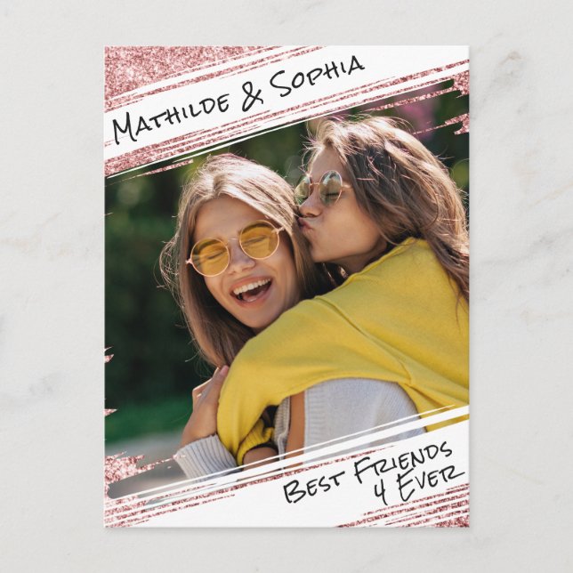  Modern Rose Gold Glitter & Photo BBF Best Friend Postcard (Front)