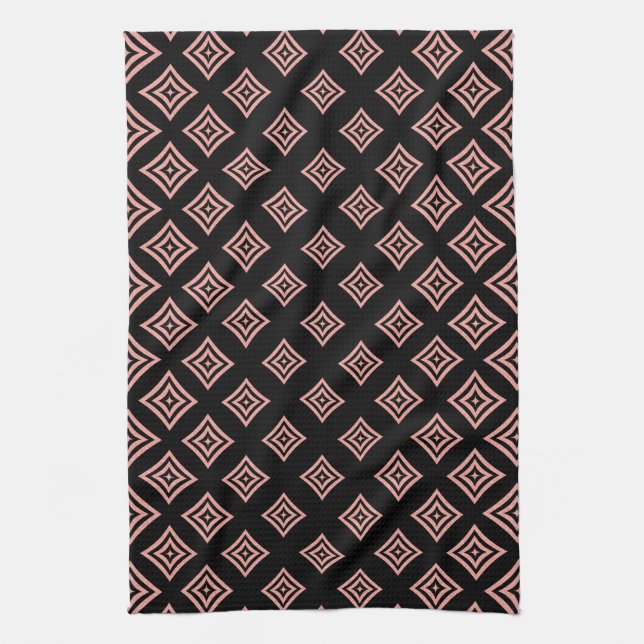 Modern Rose Gold Glitter Rhomboid Pattern Tea Towel (Vertical)