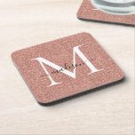 Modern Rose Gold Glitter Script Monogram Name Glam Coaster<br><div class="desc">Modern Rose Gold Glitter Script Monogram Name Glam beverage coaster</div>