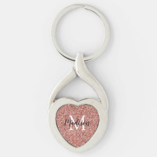 Modern Rose Gold Glitter Sparkle Monogram Name Key Ring