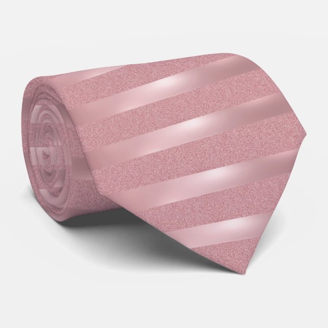 Modern Rose Gold Glitter Stripes Elegant Pattern Tie (Rolled)