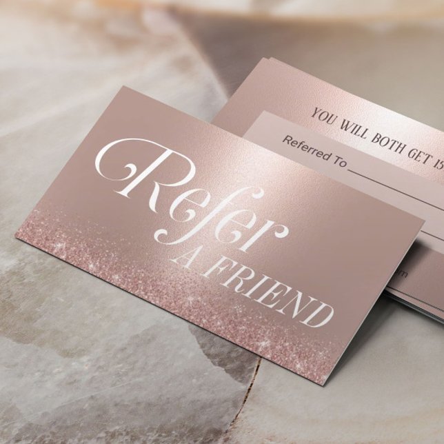 Modern Rose Gold Glitter Typography Referral Card (Creator Uploaded)