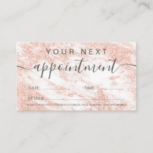 Modern rose gold glitter white marble professional appointment card