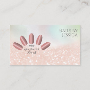 Modern rose gold glittery nail extension business card